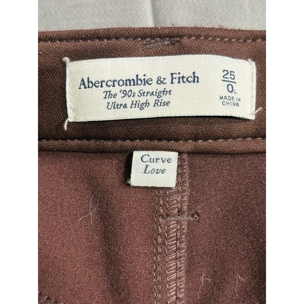 Abercrombie Curve Love 90s Straight Ultra High Rise Vegan Leather Pants Brown 25